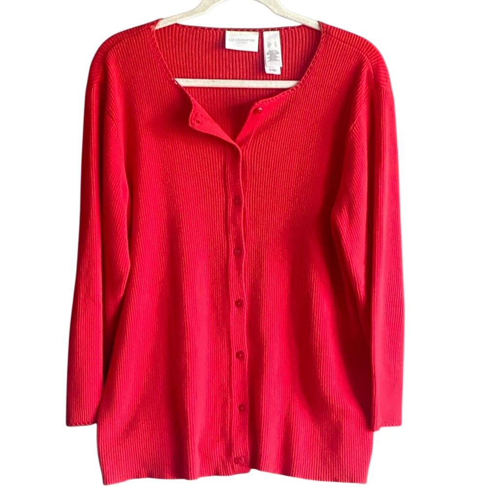 Liz Claiborne Liz Sport Red Ribbed Button Down Cardigan Sweater. Size X-Large.